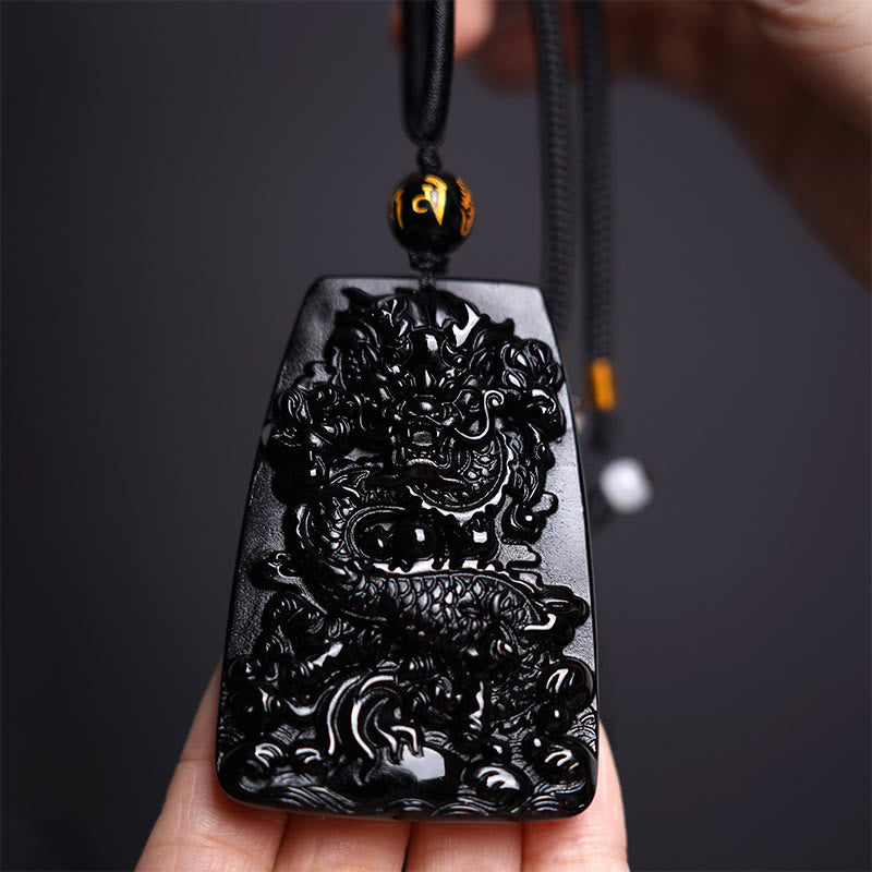 Collier pendentif de protection de la chance sculpté en obsidienne noire avec des Buddha Stones - image 11