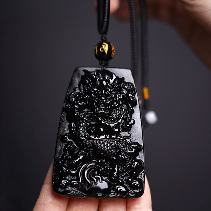 Collier pendentif de protection de la chance sculpté en obsidienne noire avec des Buddha Stones - image 11