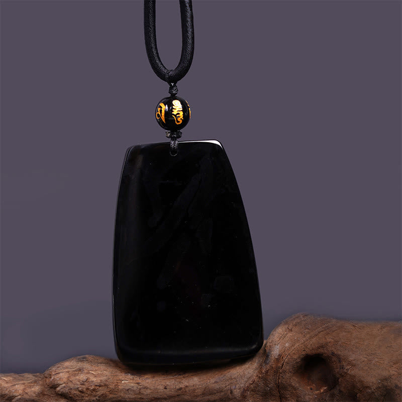 Collier pendentif de protection de la chance sculpté en obsidienne noire avec des Buddha Stones - image 13