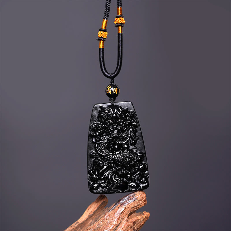 Collier pendentif de protection de la chance sculpté en obsidienne noire avec des Buddha Stones - image 10
