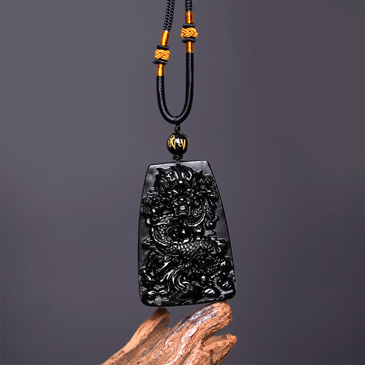 Collier pendentif de protection de la chance sculpté en obsidienne noire avec des Buddha Stones - image 10