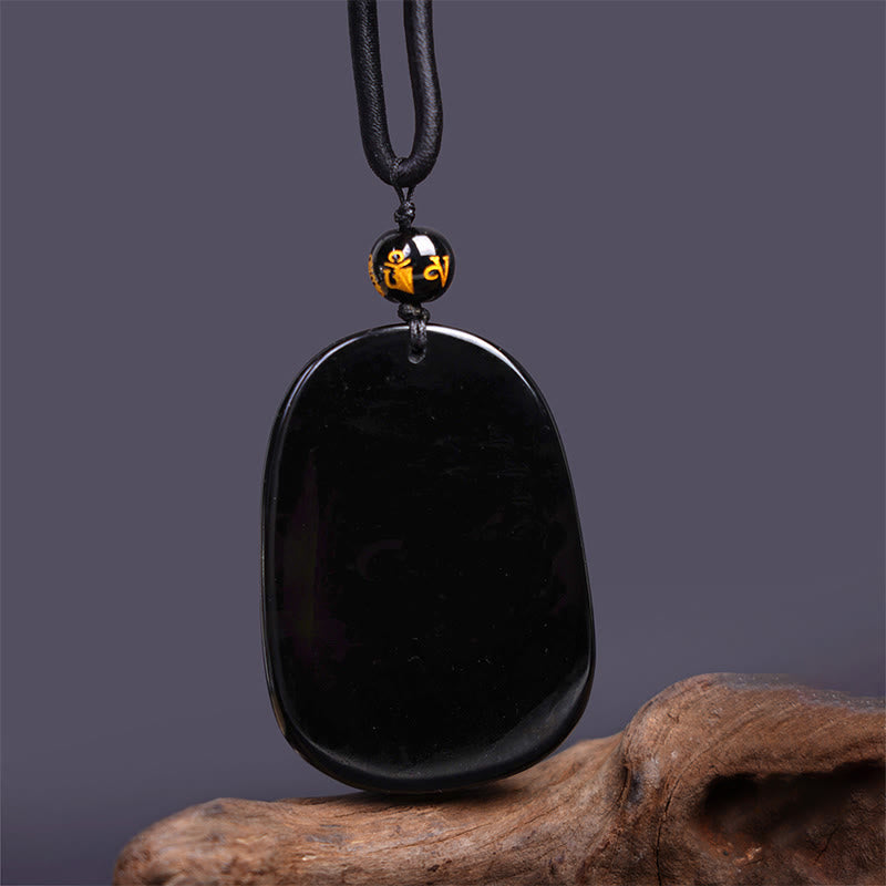 Collier pendentif de protection de la chance sculpté en obsidienne noire avec des Buddha Stones - image 5