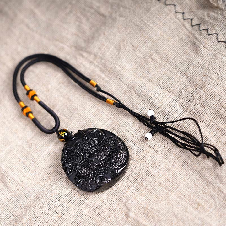Collier pendentif de protection sculpté en obsidienne noire naturelle en Buddha Stones - image 7
