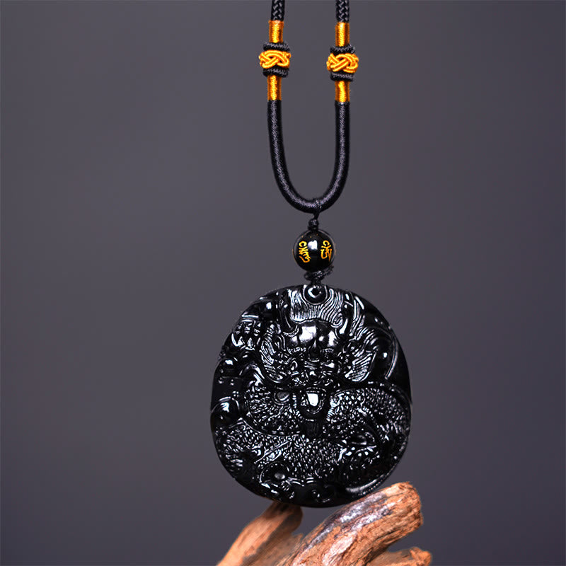 Collier pendentif de protection sculpté en obsidienne noire naturelle en Buddha Stones - image 4
