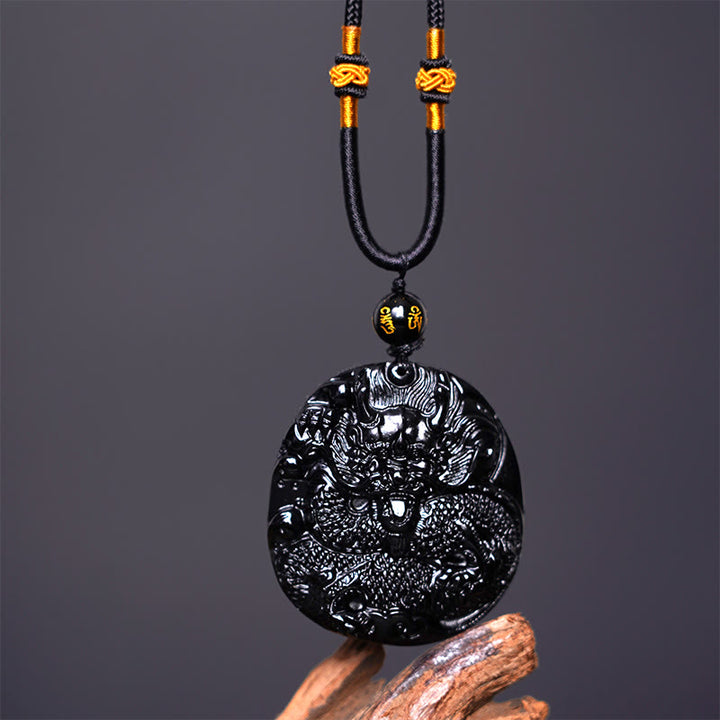 Collier pendentif de protection sculpté en obsidienne noire naturelle en Buddha Stones - image 4