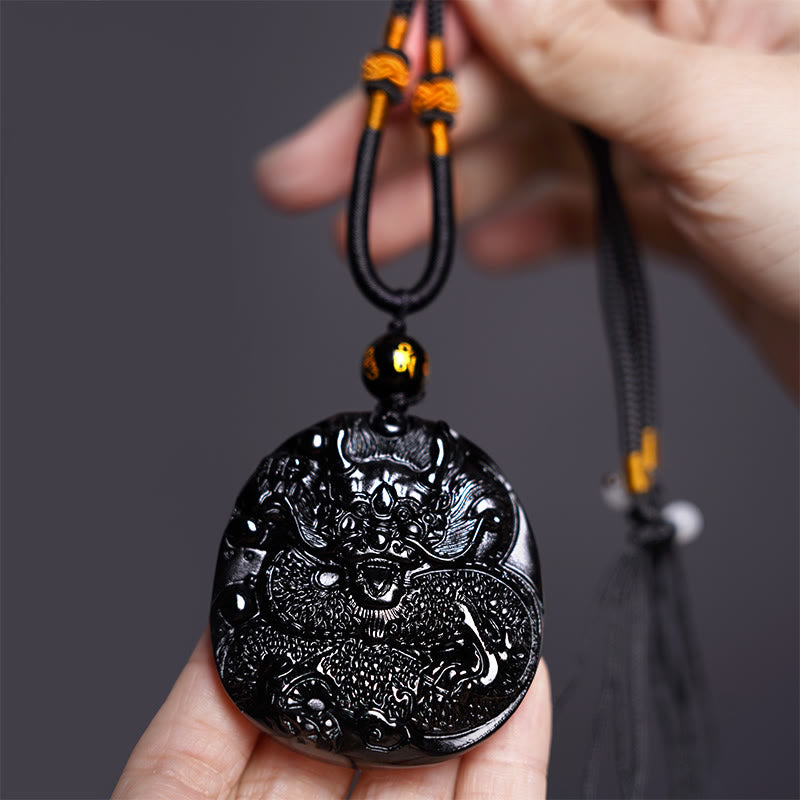Collier pendentif de protection sculpté en obsidienne noire naturelle en Buddha Stones - image 3