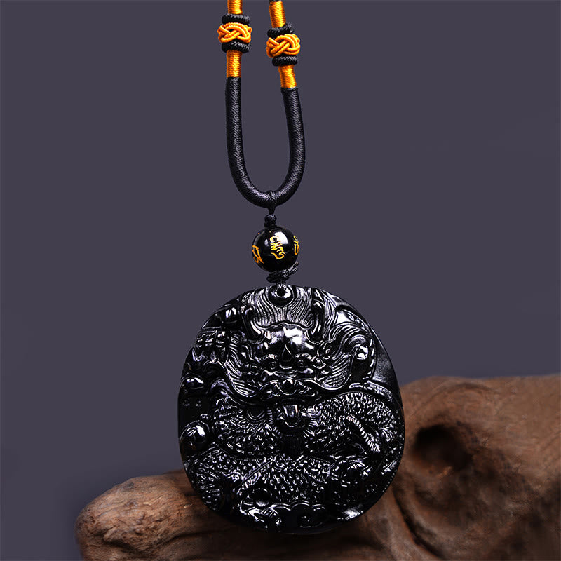 Collier pendentif de protection sculpté en obsidienne noire naturelle en Buddha Stones - image 5