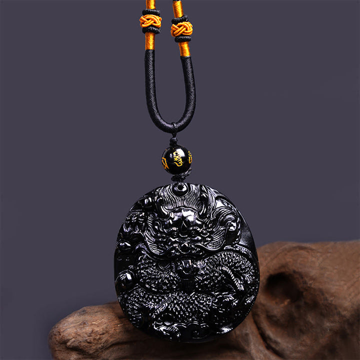 Collier pendentif de protection sculpté en obsidienne noire naturelle en Buddha Stones - image 5