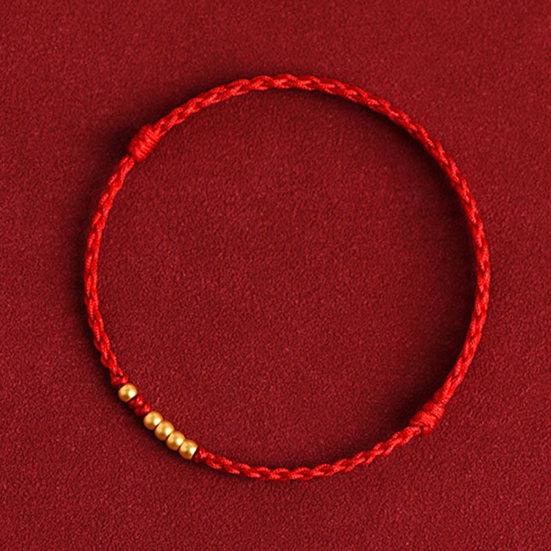 Bracelet de couple tressé avec Buddha Stones - Cordon rouge (une et quatre perles dorées) - 24 cm - image 9