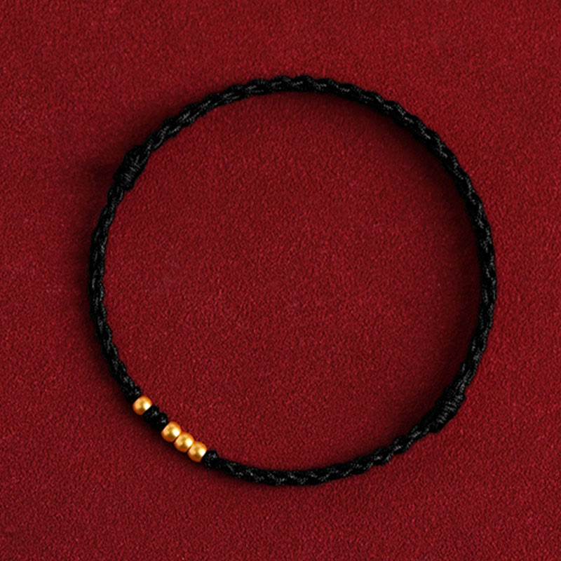 Bracelet de couple tressé avec Buddha Stones - Corde noire (une et trois perles dorées) - 24 cm - image 15