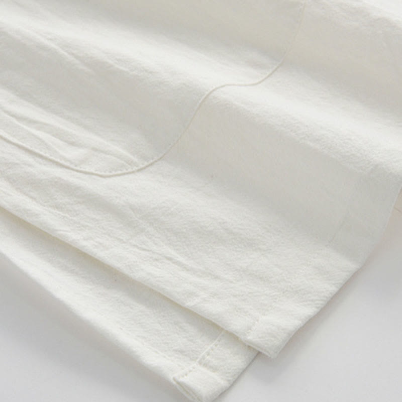 Chemise à manches courtes en coton et lin pour homme, costume chinois à boutons de grenouille , Buddha Stones, vêtements avec poches - image 4