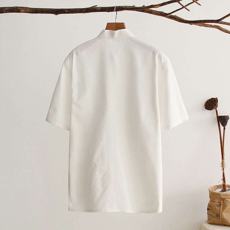 Chemise en coton à manches courtes et poches pour homme avec boutons de grenouille et Buddha Stones - image 1