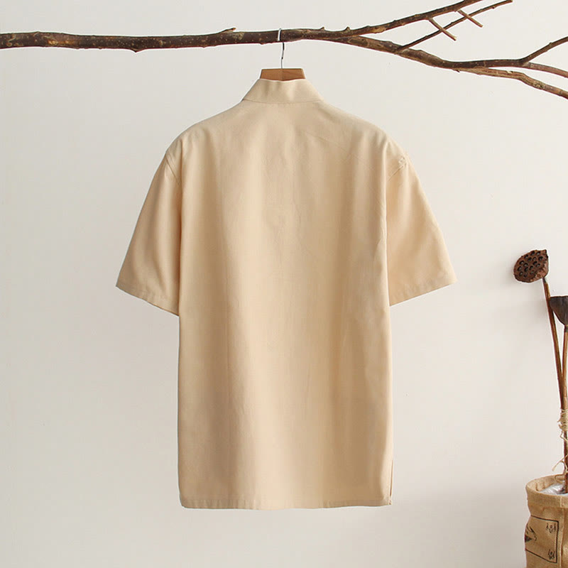 Chemise en coton à manches courtes et poches pour homme avec boutons de grenouille et Buddha Stones - image 12