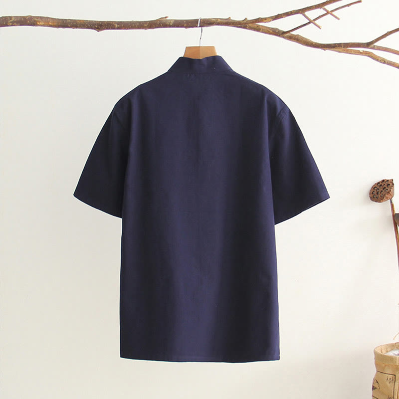 Chemise en coton à manches courtes et poches pour homme avec boutons de grenouille et Buddha Stones - image 14