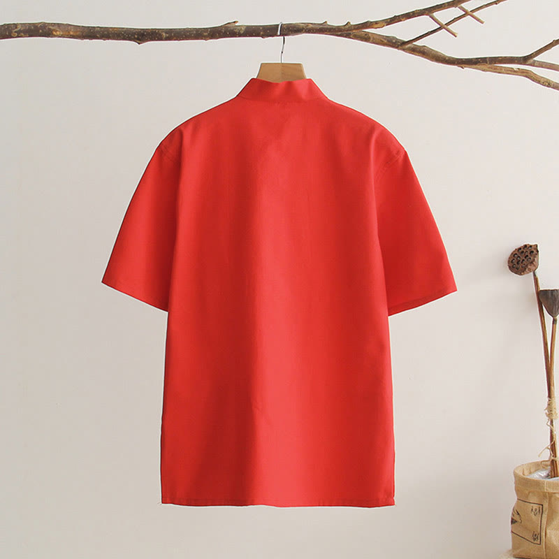 Chemise en coton à manches courtes et poches pour homme avec boutons de grenouille et Buddha Stones - image 15