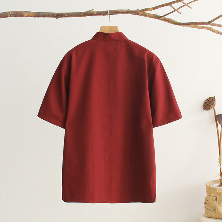 Chemise en coton à manches courtes et poches pour homme avec boutons de grenouille et Buddha Stones - image 18