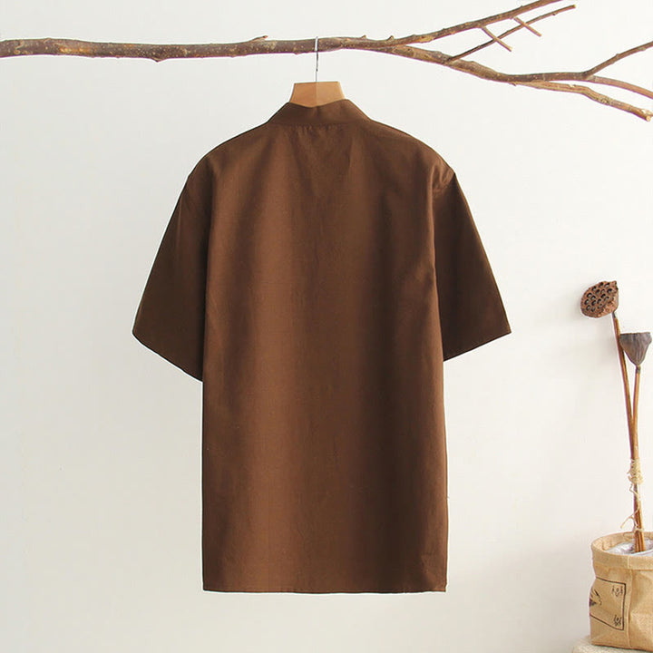Chemise en coton à manches courtes et poches pour homme avec boutons de grenouille et Buddha Stones - image 24