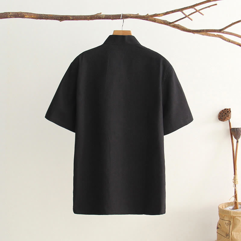 Chemise en coton à manches courtes et poches pour homme avec boutons de grenouille et Buddha Stones - image 20