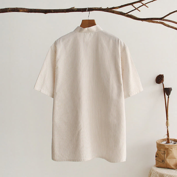 Chemise en coton à manches courtes et poches pour homme avec boutons de grenouille et Buddha Stones - image 21