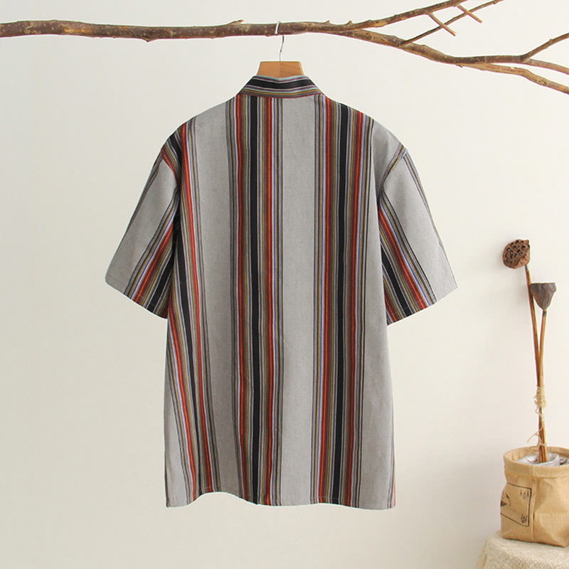 Chemise en coton à manches courtes et poches pour homme avec boutons de grenouille et Buddha Stones - image 25