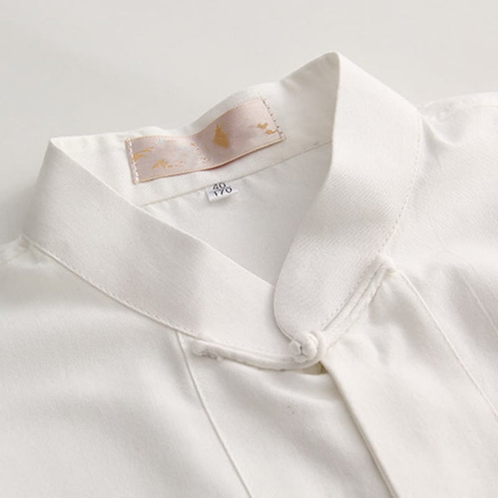 Chemise en coton à manches courtes et poches pour homme avec boutons de grenouille et Buddha Stones - image 2