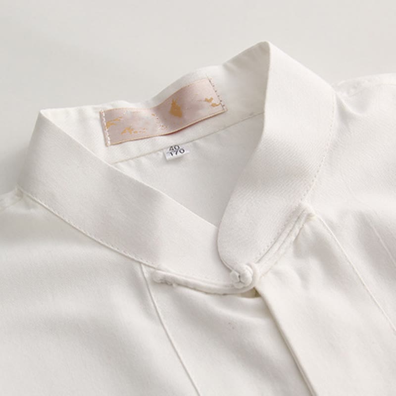 Chemise en coton à manches courtes et poches pour homme avec boutons de grenouille et Buddha Stones - image 3