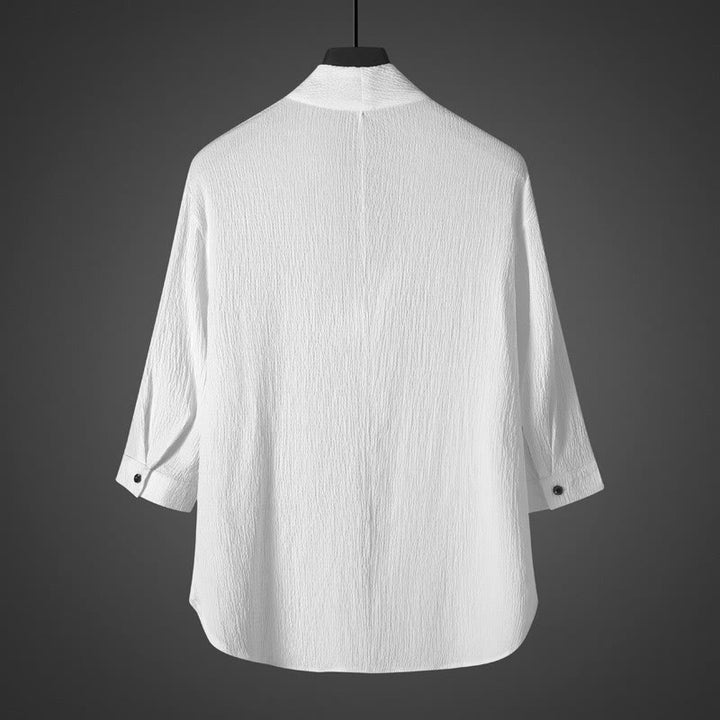 Chemise décontractée à col en V et manches trois-quarts en lin pour homme avec Buddha Stones