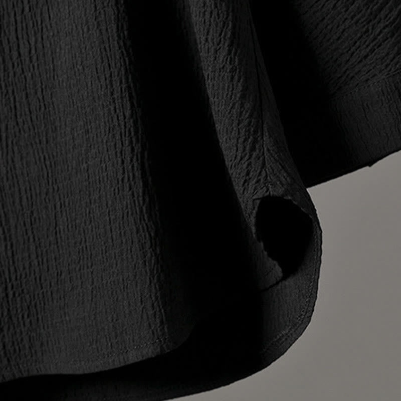 Chemise décontractée à col en V et manches trois-quarts en lin pour homme avec Buddha Stones