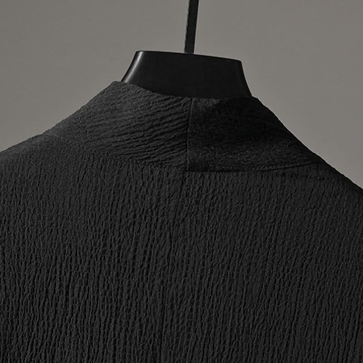 Chemise décontractée à col en V et manches trois-quarts en lin pour homme avec Buddha Stones