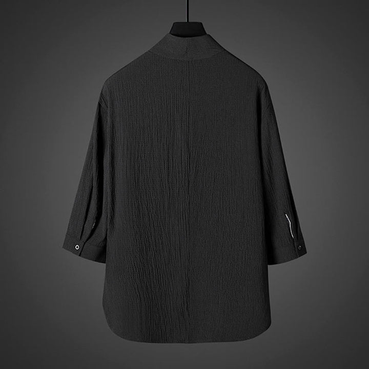 Chemise décontractée à col en V et manches trois-quarts en lin pour homme avec Buddha Stones