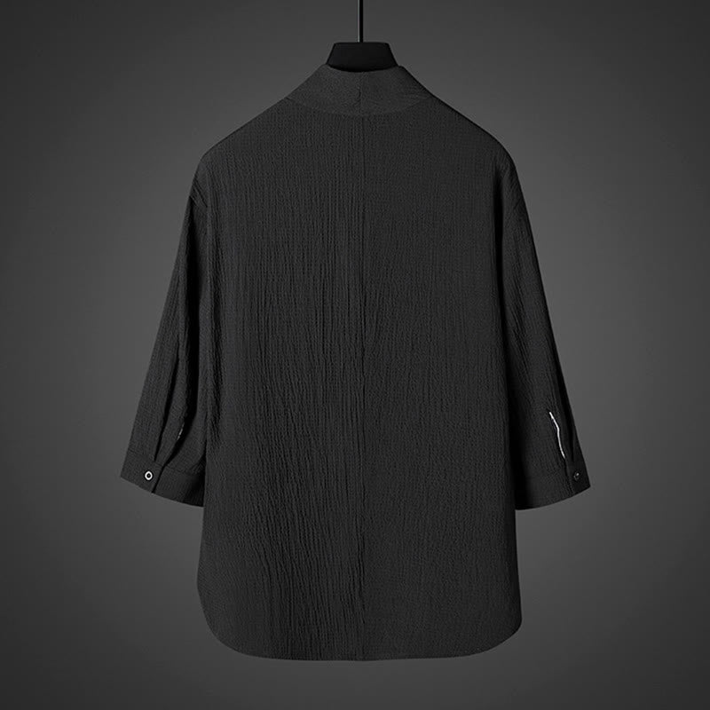 Chemise décontractée à col en V et manches trois-quarts pour homme avec Buddha Stones - image 7