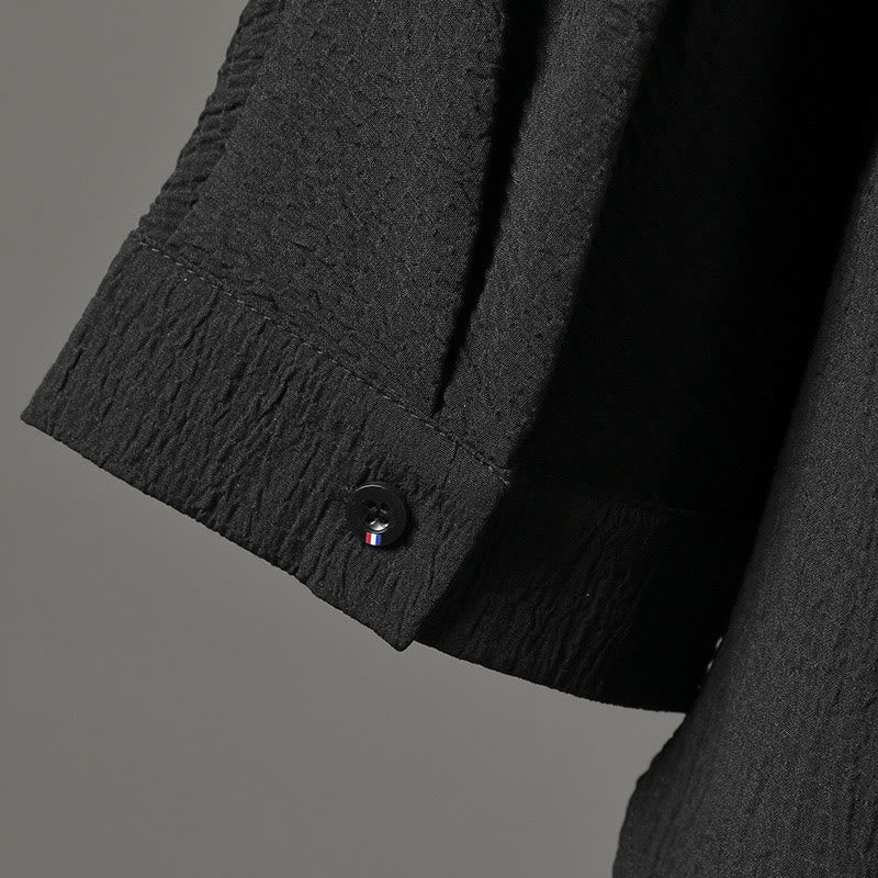 Chemise décontractée à col en V et manches trois-quarts en lin pour homme avec Buddha Stones