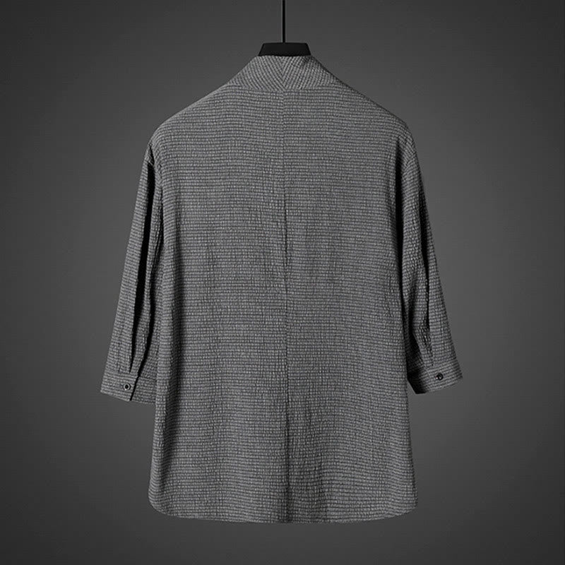 Chemise décontractée à col en V et manches trois-quarts en lin pour homme avec Buddha Stones