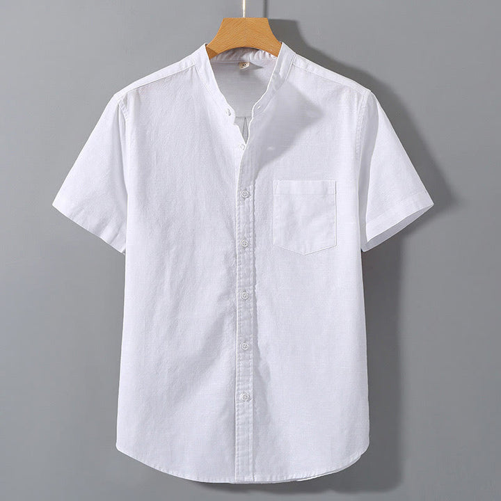 Chemise d'été en coton et lin à manches courtes et boutons pour homme Buddha Stones