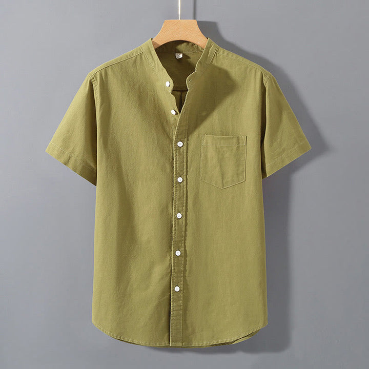 Chemise d'été en coton et lin à manches courtes et boutons pour homme Buddha Stones