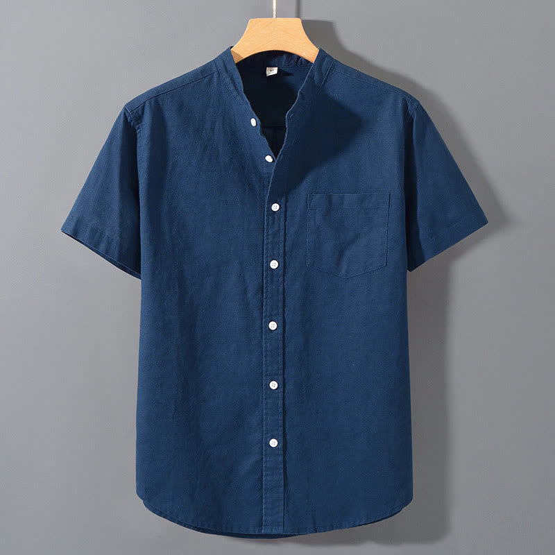 Chemise d'été en coton et lin à manches courtes et boutons pour homme Buddha Stones