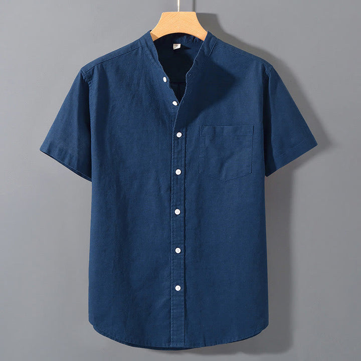 Chemise d'été en coton et lin à manches courtes et boutons pour homme Buddha Stones