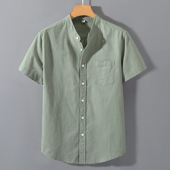 Chemise d'été en coton et lin à manches courtes et boutons pour homme Buddha Stones - Vert foncé - US/UK/AU42，EU52 (3XL)  - image 0