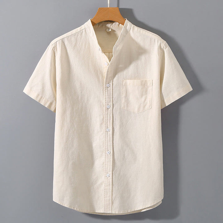Chemise d'été en coton et lin à manches courtes et boutons pour homme Buddha Stones
