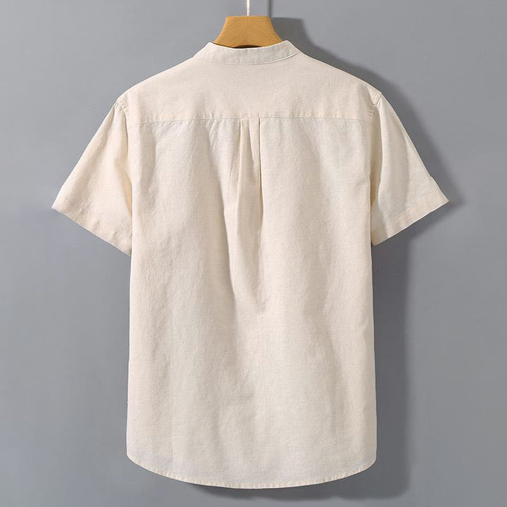 Chemise d'été en coton et lin à manches courtes et boutons pour homme Buddha Stones