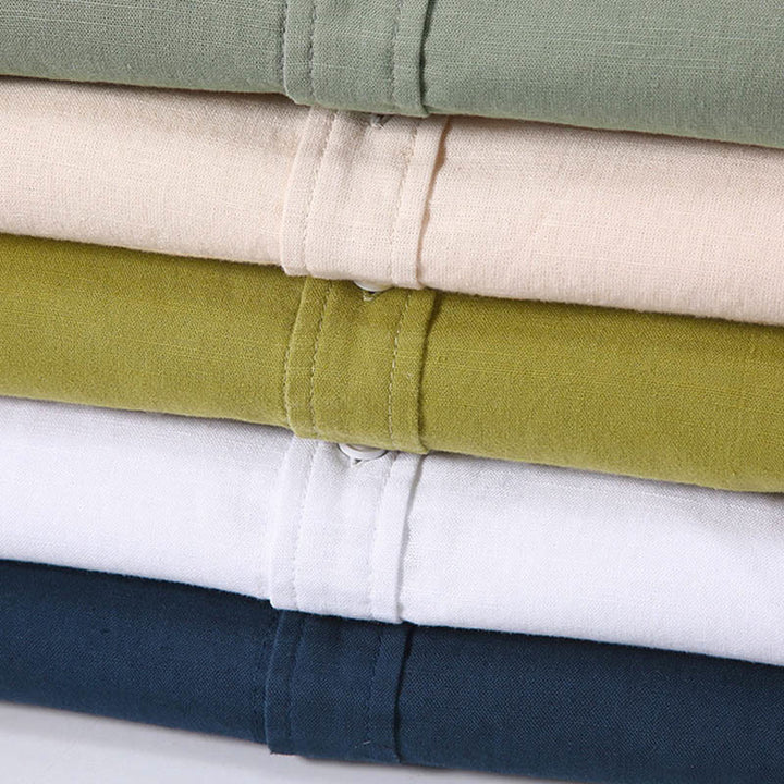 Chemise d'été en coton et lin à manches courtes et boutons pour homme Buddha Stones