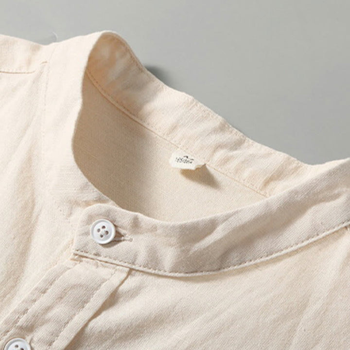 Chemise d'été en coton et lin à manches courtes et boutons pour homme Buddha Stones