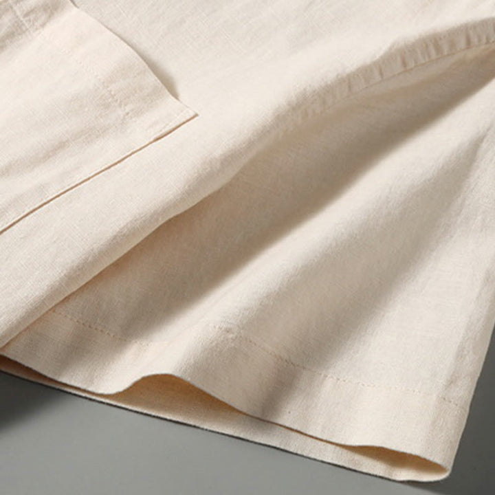 Chemise d'été en coton et lin à manches courtes et boutons pour homme Buddha Stones