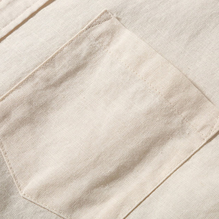 Chemise d'été en coton et lin à manches courtes et boutons pour homme Buddha Stones
