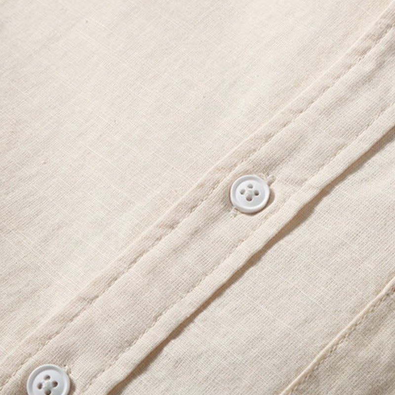 Chemise d'été en coton et lin à manches courtes et boutons pour homme Buddha Stones