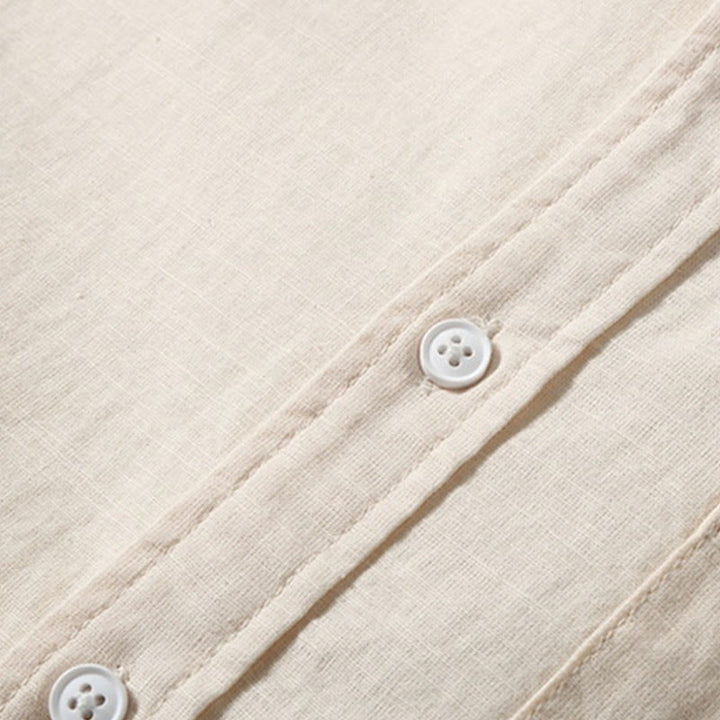 Chemise d'été en coton et lin à manches courtes et boutons pour homme Buddha Stones