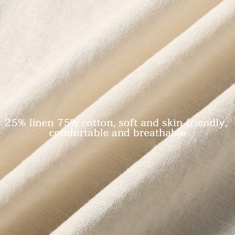 Chemise d'été en coton et lin à manches courtes et boutons pour homme Buddha Stones