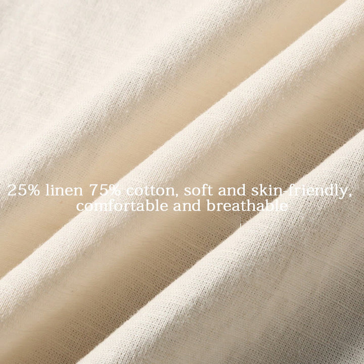 Chemise d'été en coton et lin à manches courtes et boutons pour homme Buddha Stones