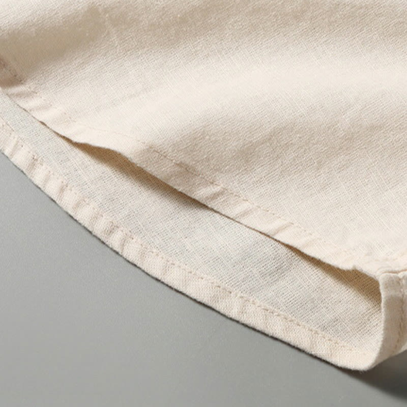 Chemise d'été en coton et lin à manches courtes et boutons pour homme Buddha Stones