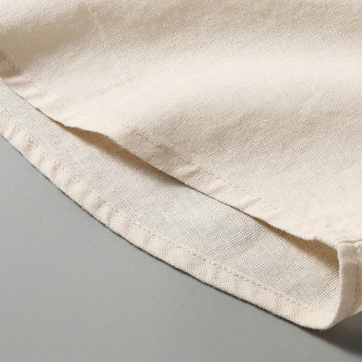 Chemise d'été en coton et lin à manches courtes et boutons pour homme Buddha Stones
